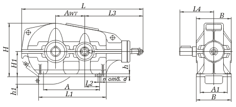 Габаритные и присоединительные размеры редукторы КЦ1-500