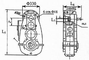 Габаритные и присоединительные размеры редуктора В-250Ф