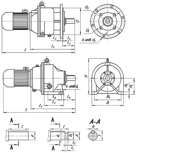 Чертеж мотор-редуктора МПО-1М. Купить редукторы МПО-1М высокого качества в Москве.